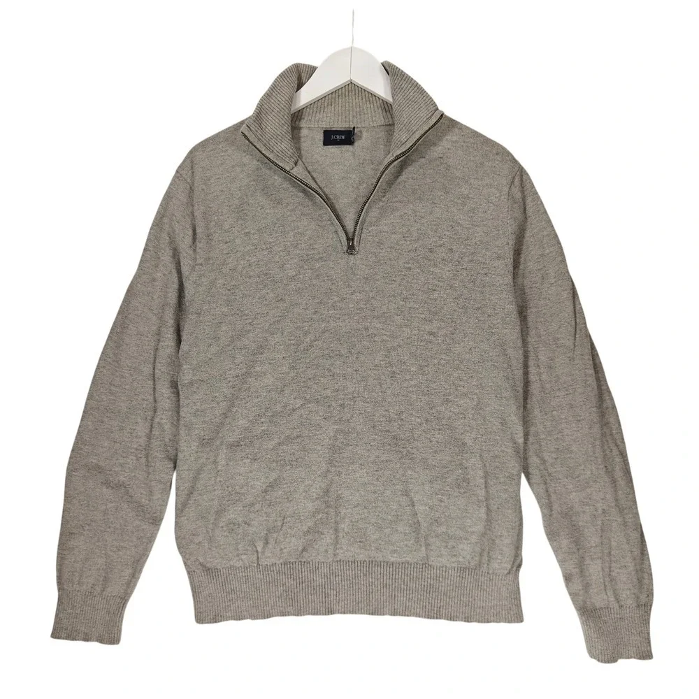 J.Crew Mens Medium Gray Cotton Merino Wool Blend Crewneck Sweater Heathered Knit